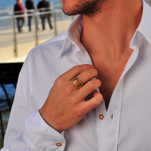 LuvMyJewelry Wood Jasper Iconic Sterling Silver Men Signet Ring in 14Kt Gold Vermeil On Sterling at Nordstrom, Size 9 Product Image