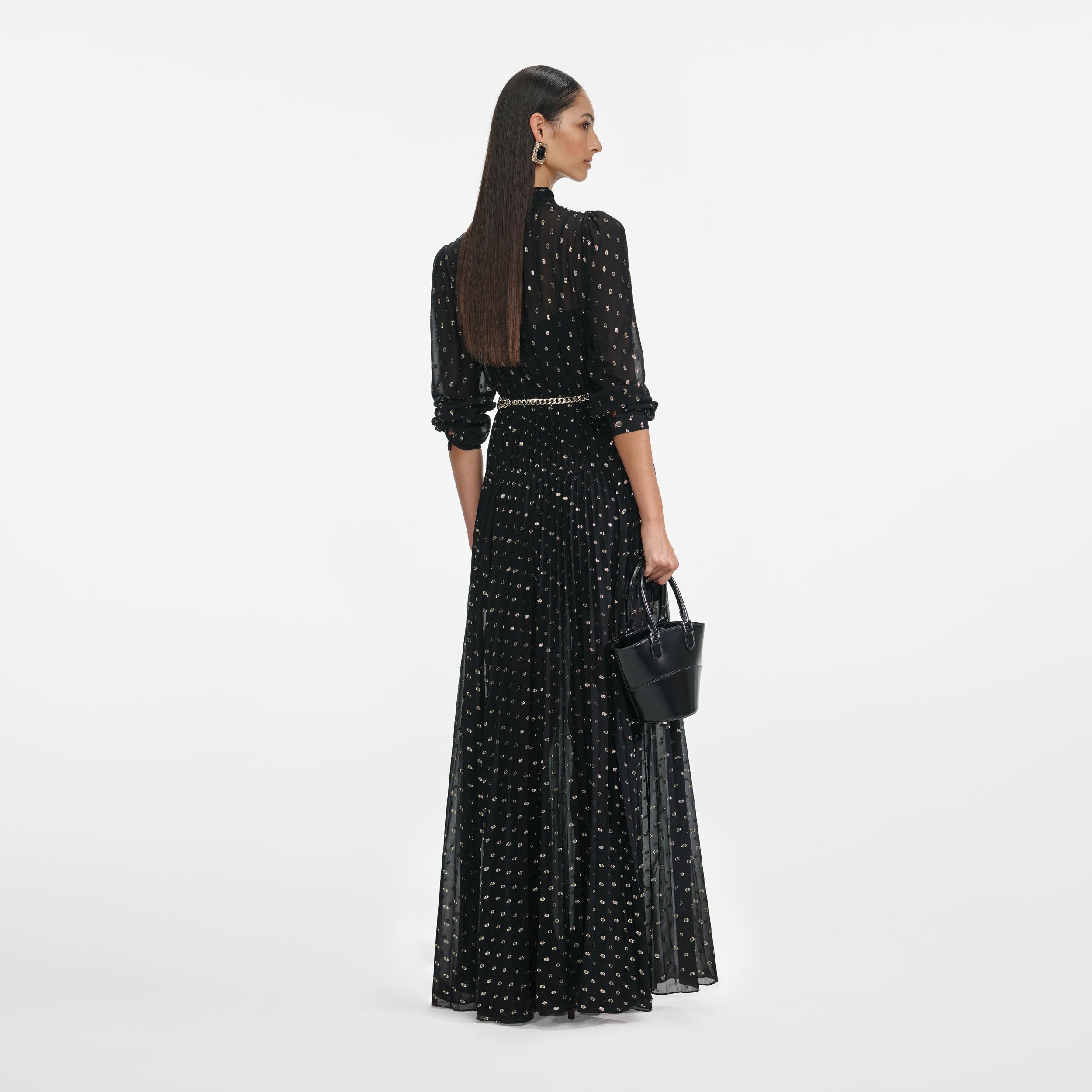 Black And Gold Pussy Bow Maxi Dress Product Image