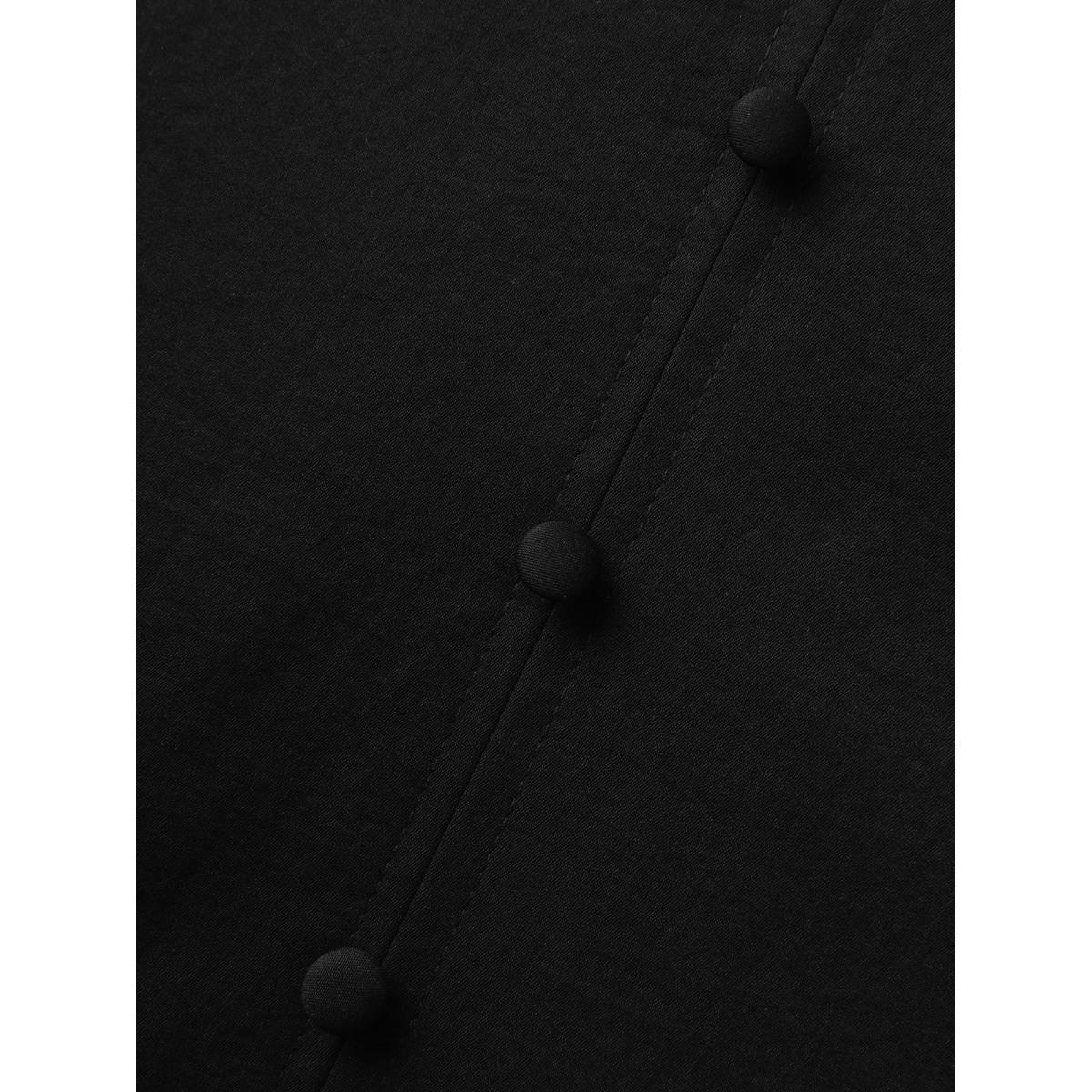 Plus Size Black Cinched Flared Waist Button Detail Blouse Women Short sleeve V-neck Everyday-Casual Blouses BloomChic 12/L Product Image