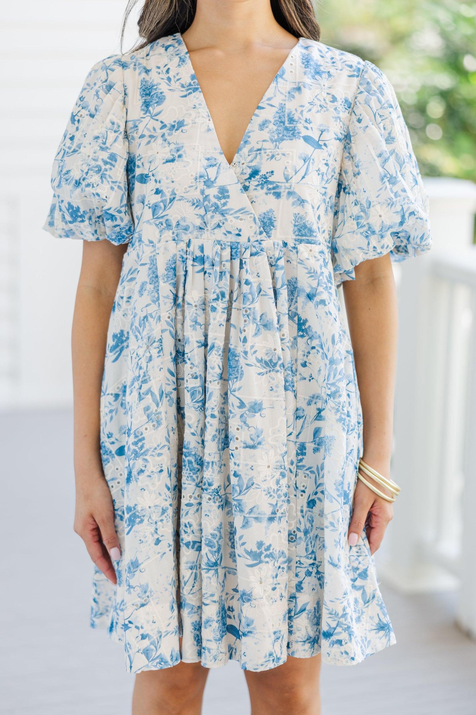 Tell It All Blue Floral Babydoll Dress Female Product Image