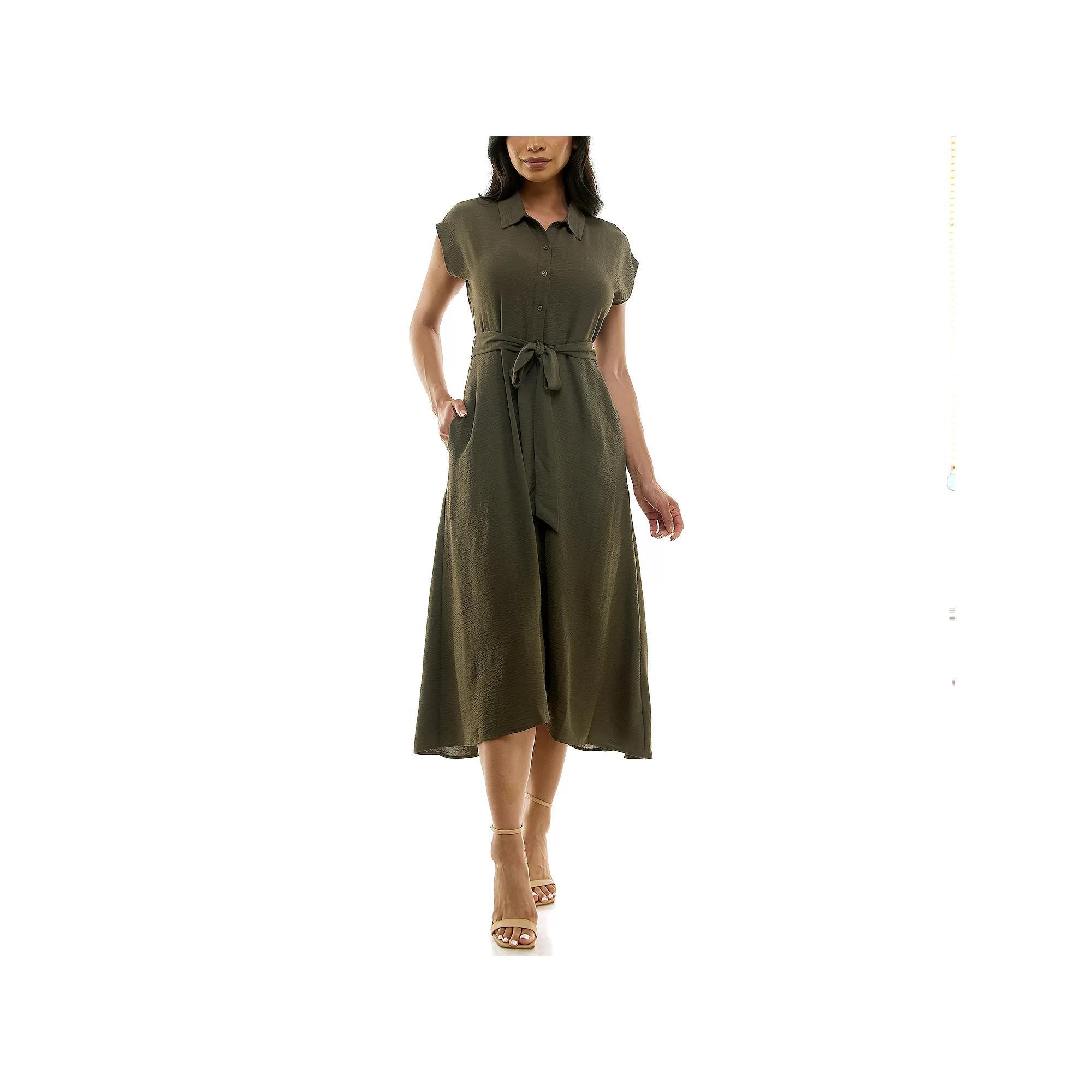 Womens Nina Leonard Cap Sleeve Collard Button Dress Product Image