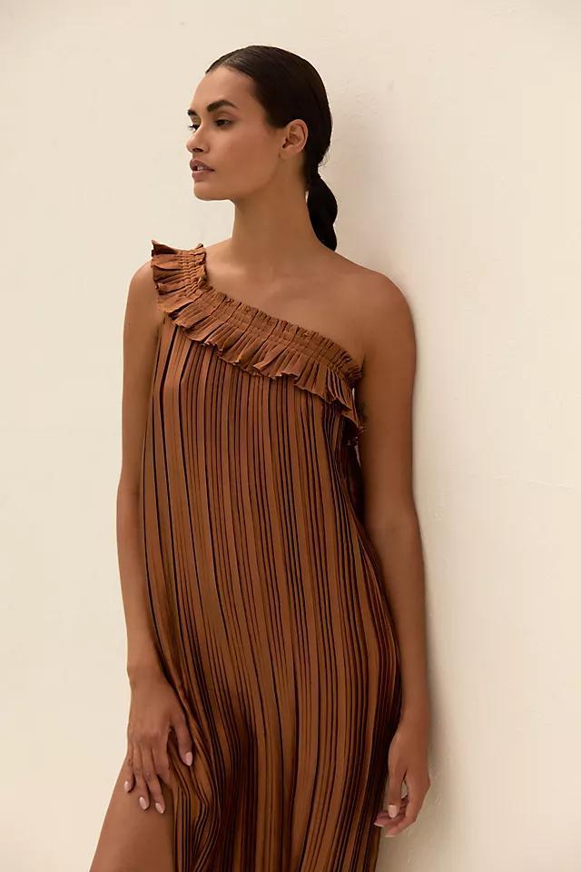 By Anthropologie One-Shoulder Plisse Column Midi Dress Product Image