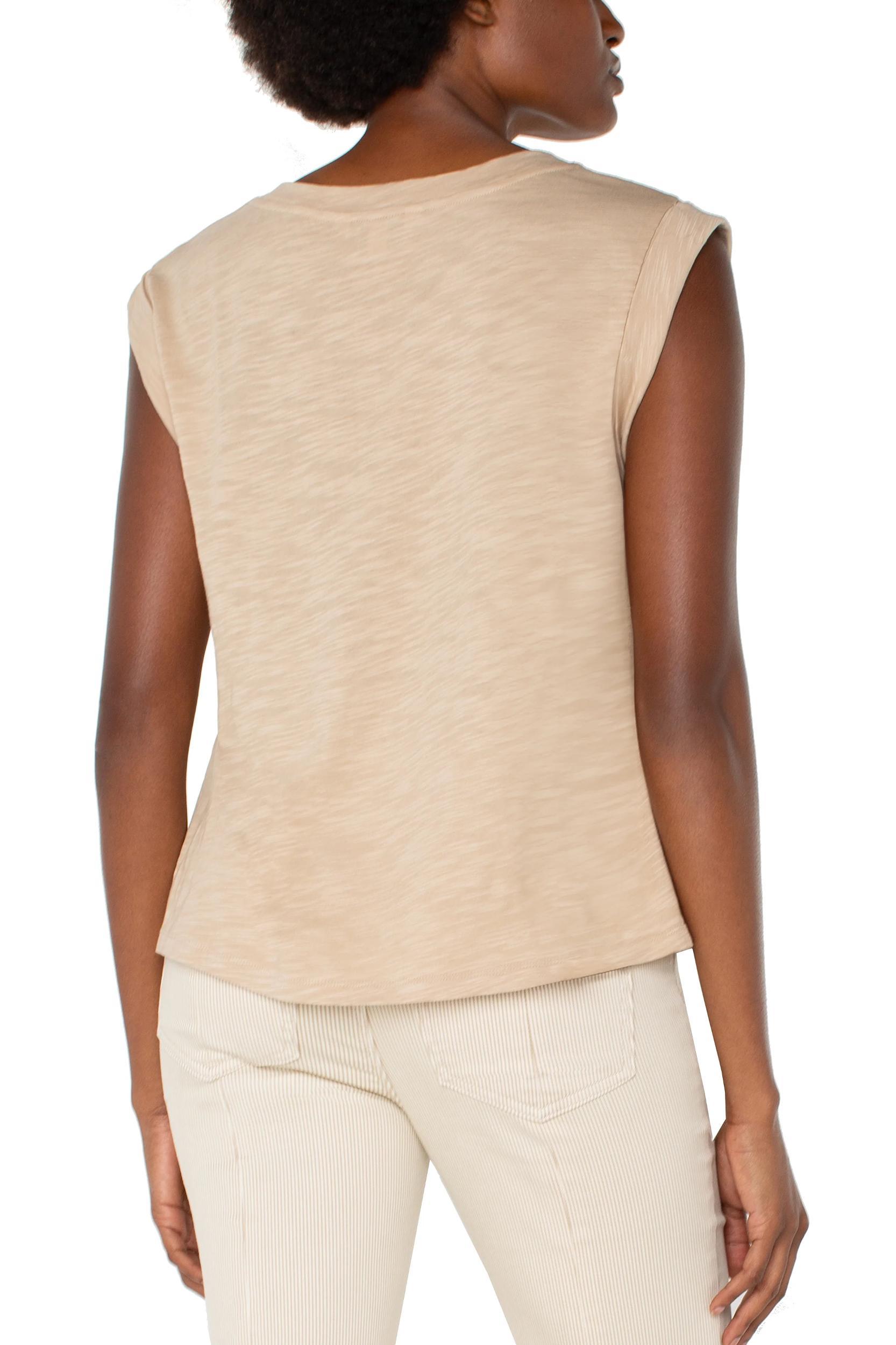 Sleeveless Woven Knit Top- Champagne Product Image