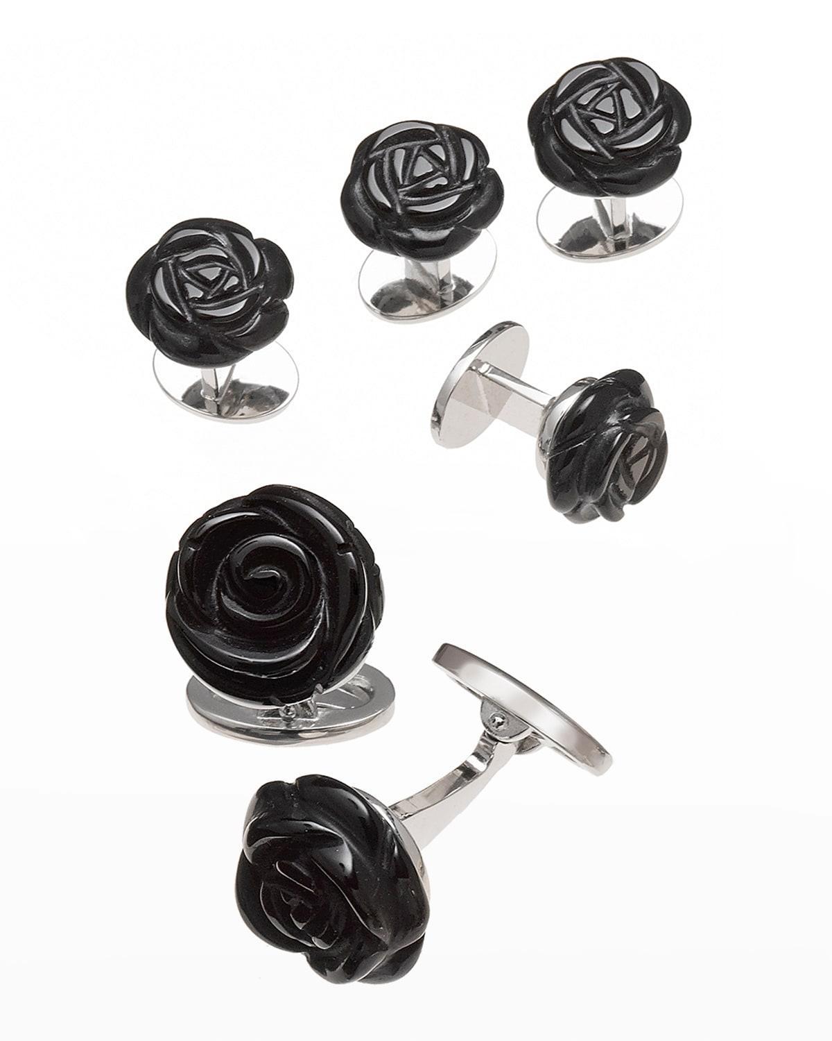 Onyx Carved Rose Tuxedo Cuff Link and Stud Set Product Image