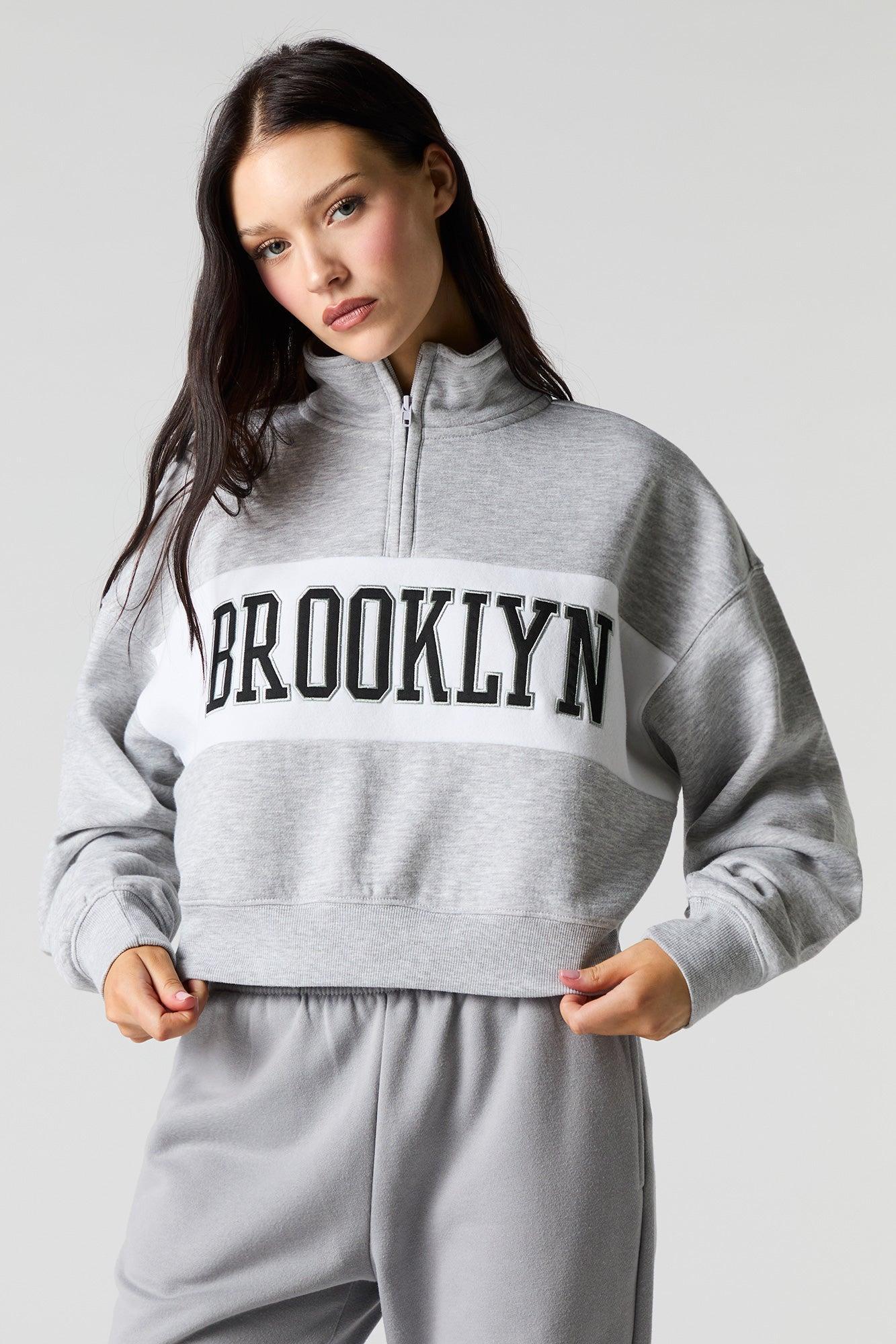 City Twill Embroidered Quarter Zip Fleece Sweatshirt Female Product Image
