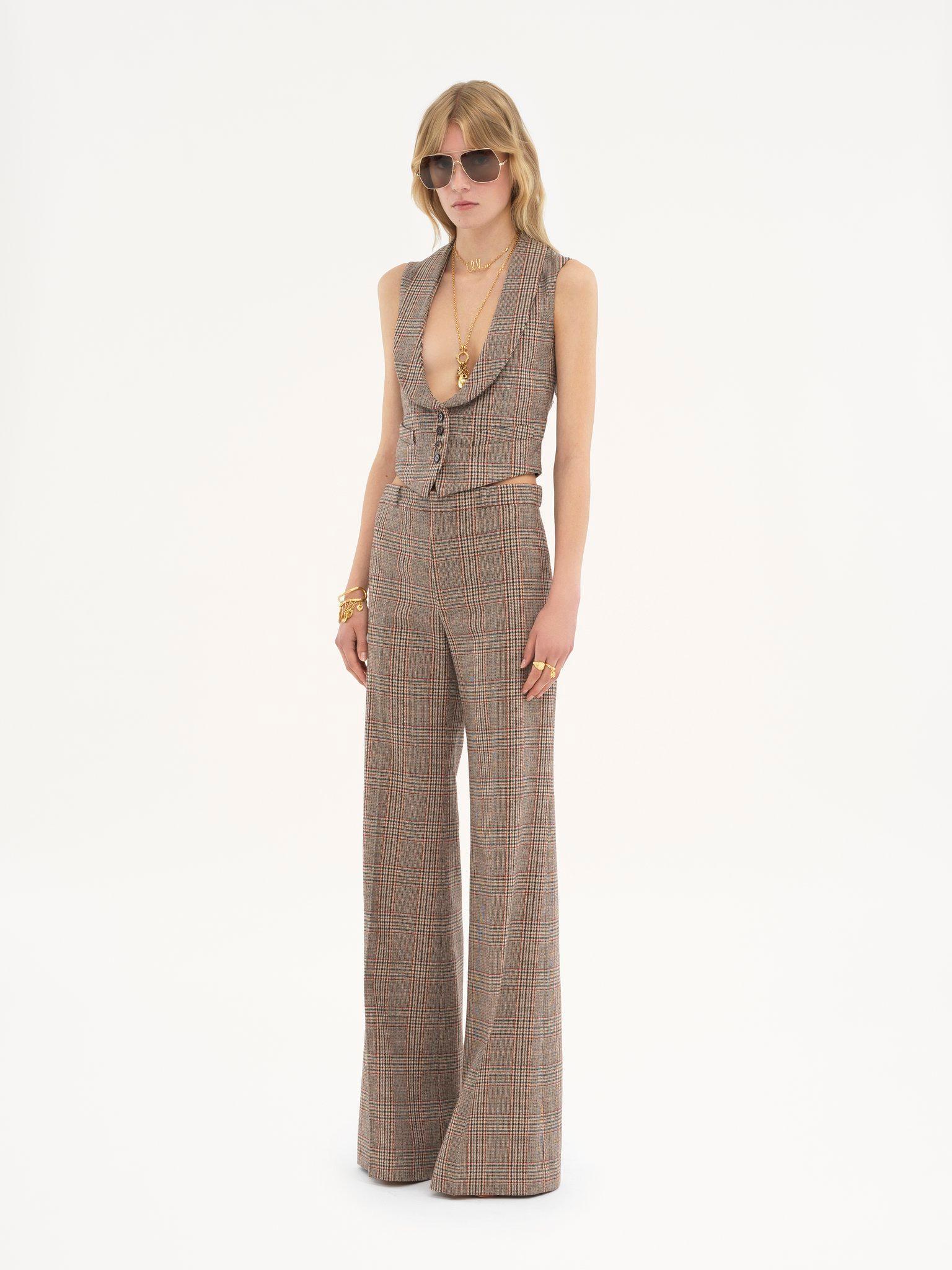 Flared tailored pants in Prince of Wales wool Product Image