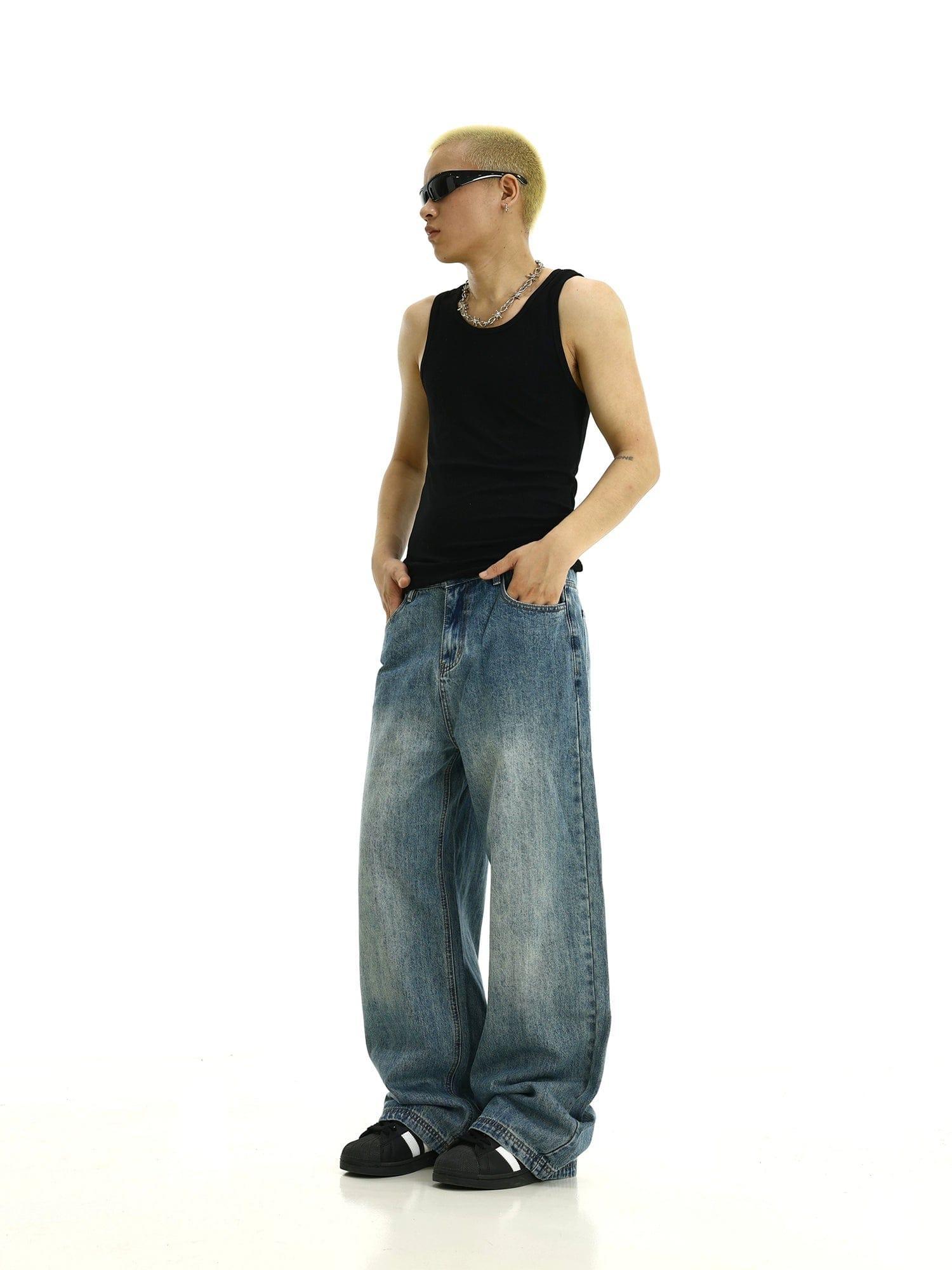 RT No. 11196 WASHED BLUE DENIM RELAX STRAIGHT JEANS Product Image