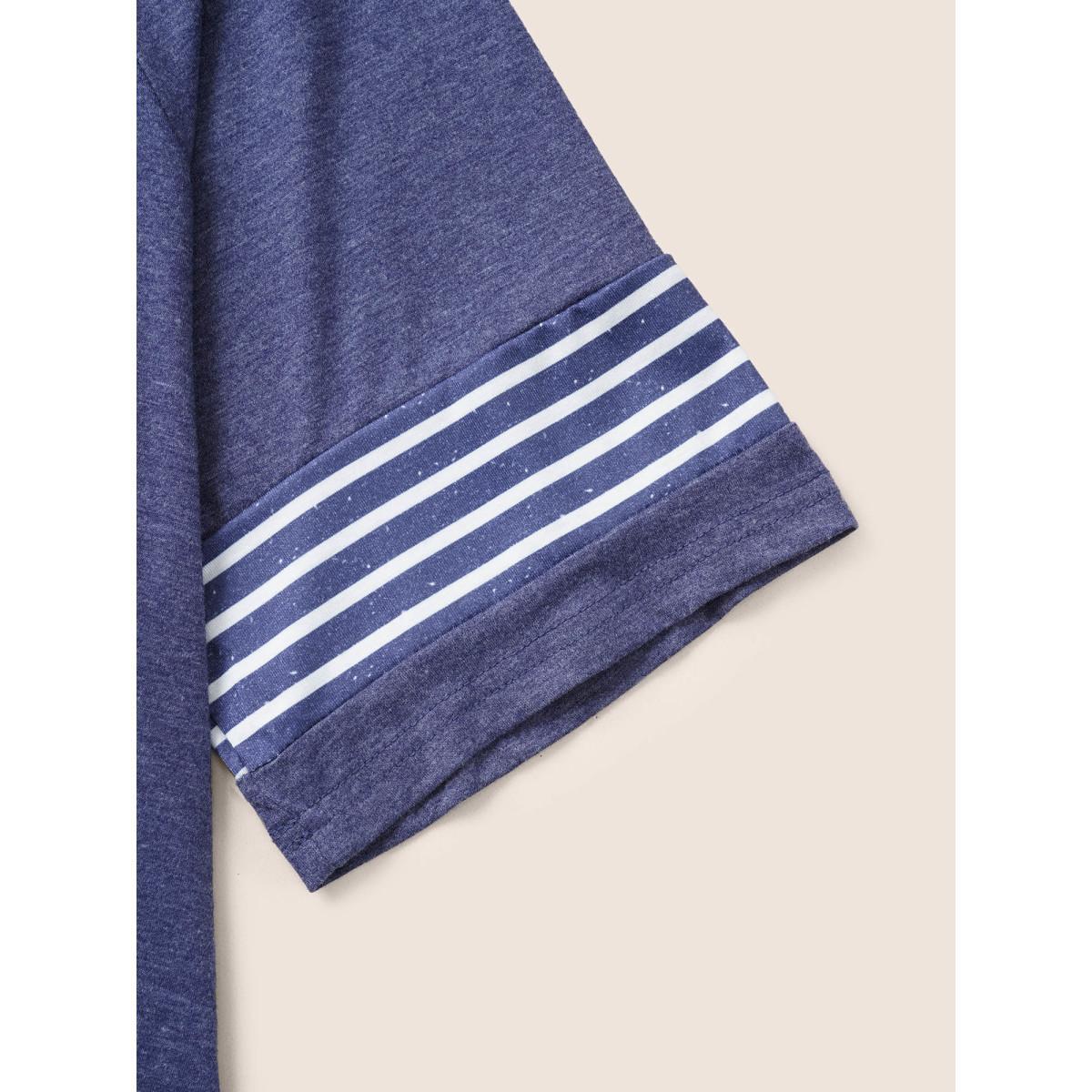 Plus Size Striped Contrast Raglan Sleeve Crew Neck T-shirt Indigo Women Casual Plain Everyday T-shirts BloomChic 30/6X Product Image