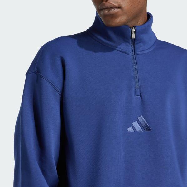 adidas ALL SZN Fleece 1/4-Zip Crew Sweatshirt Dark Blue XS Mens Product Image