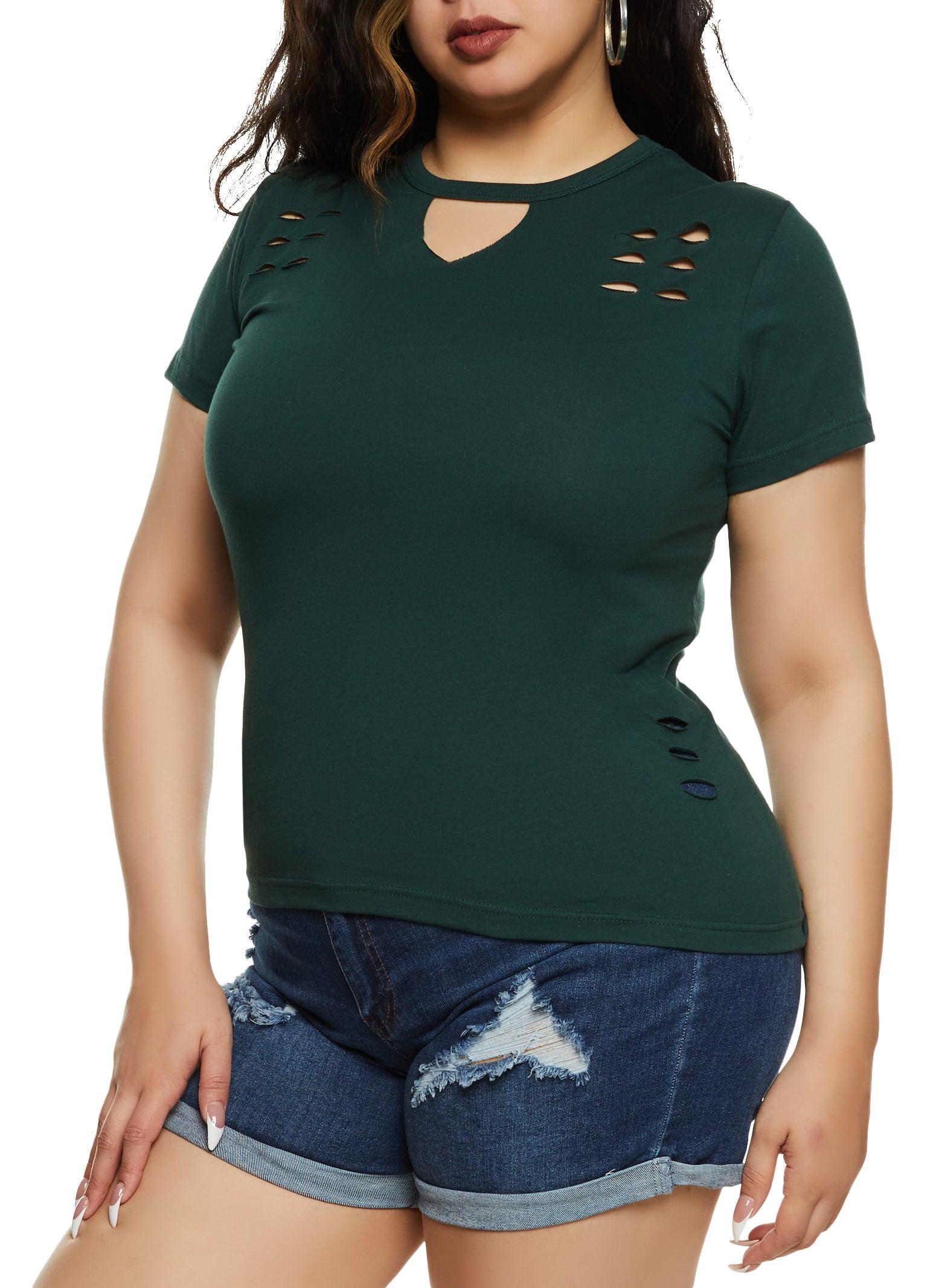 Womens Plus Size Basic Laser Cut T Shirt Product Image