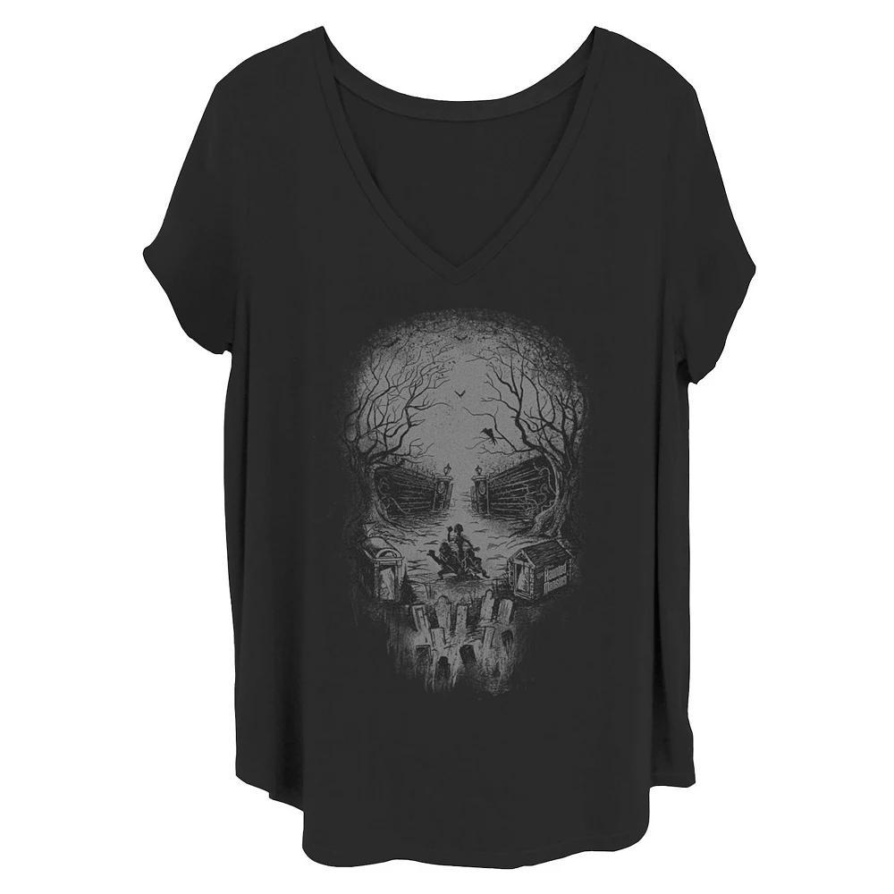 Disney's The Haunted Mansion Women's Skull Graveyard V-Neck Tee, Girl's, Size: 3XL, Black Product Image