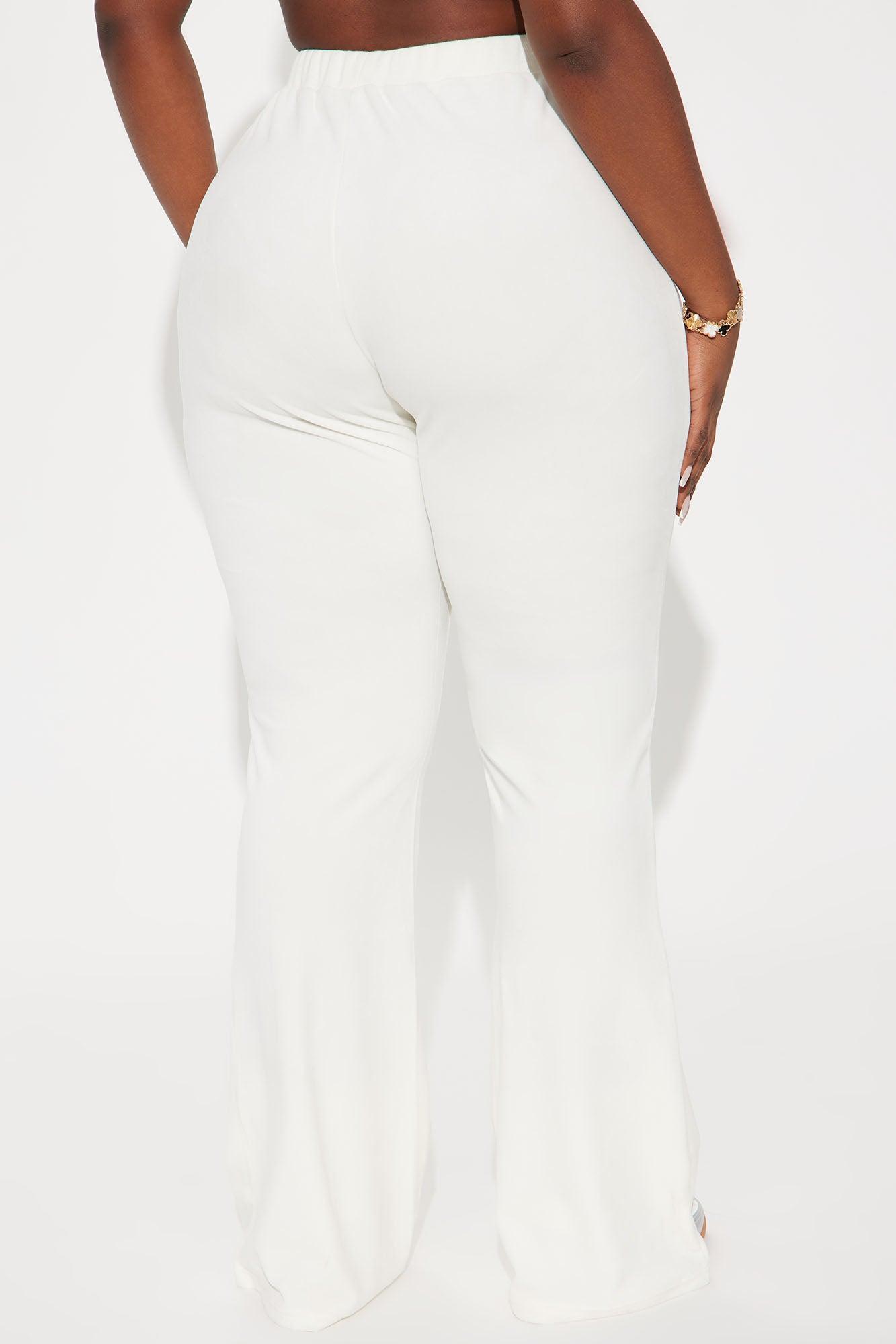 Playboy Rhinestone Velour Flared Pant - Cream Product Image