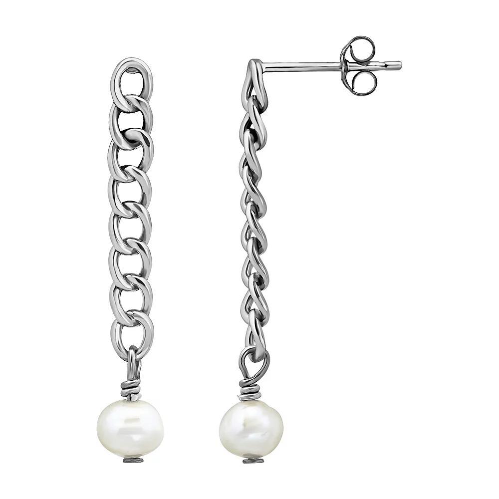 Aleure Precioso Sterling Silver Freshwater Cultured Pearl Linear Drop Earrings, Women's, Silver Tone Product Image