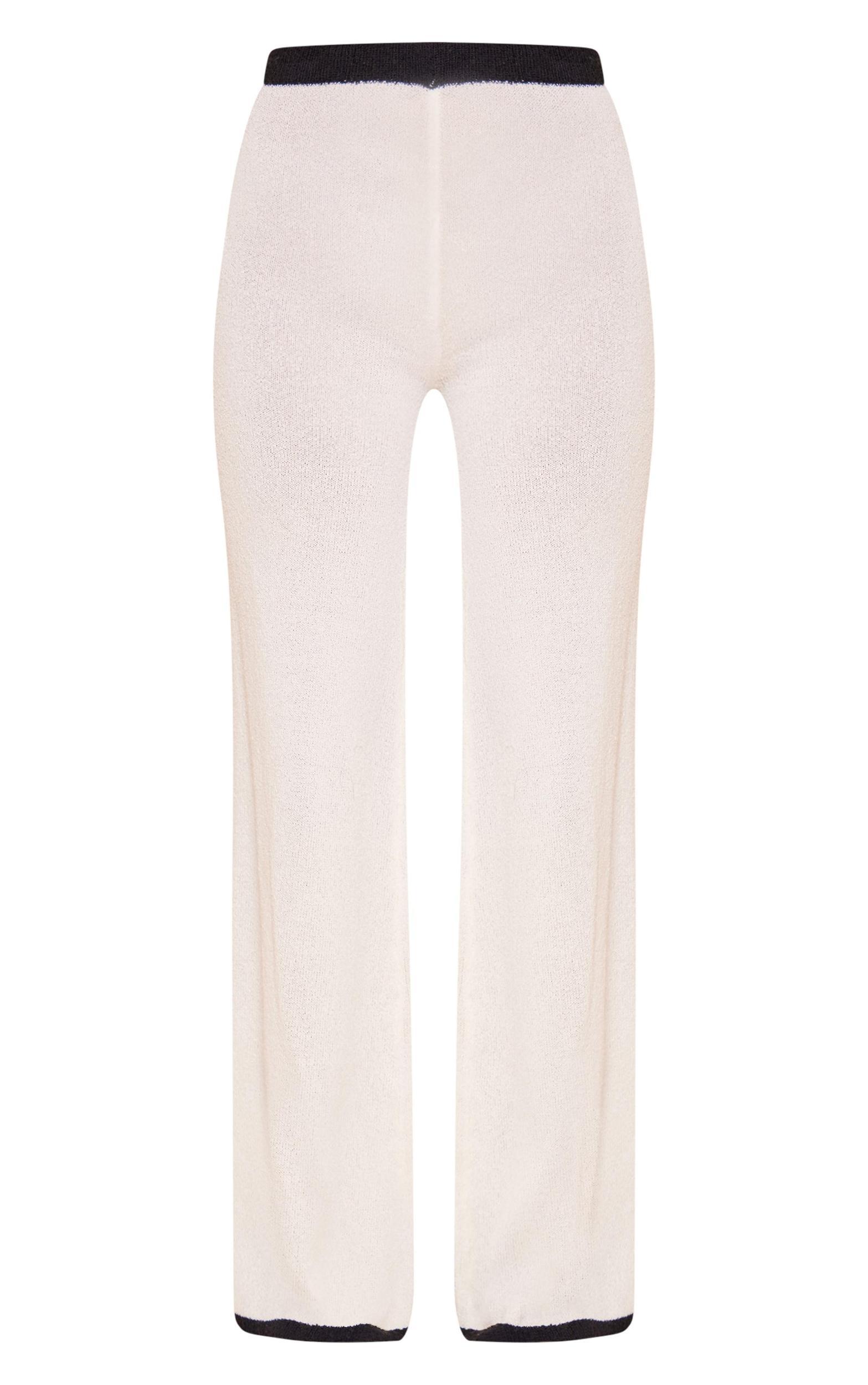 Cream Towel Knit Contrast Detail Pants Product Image