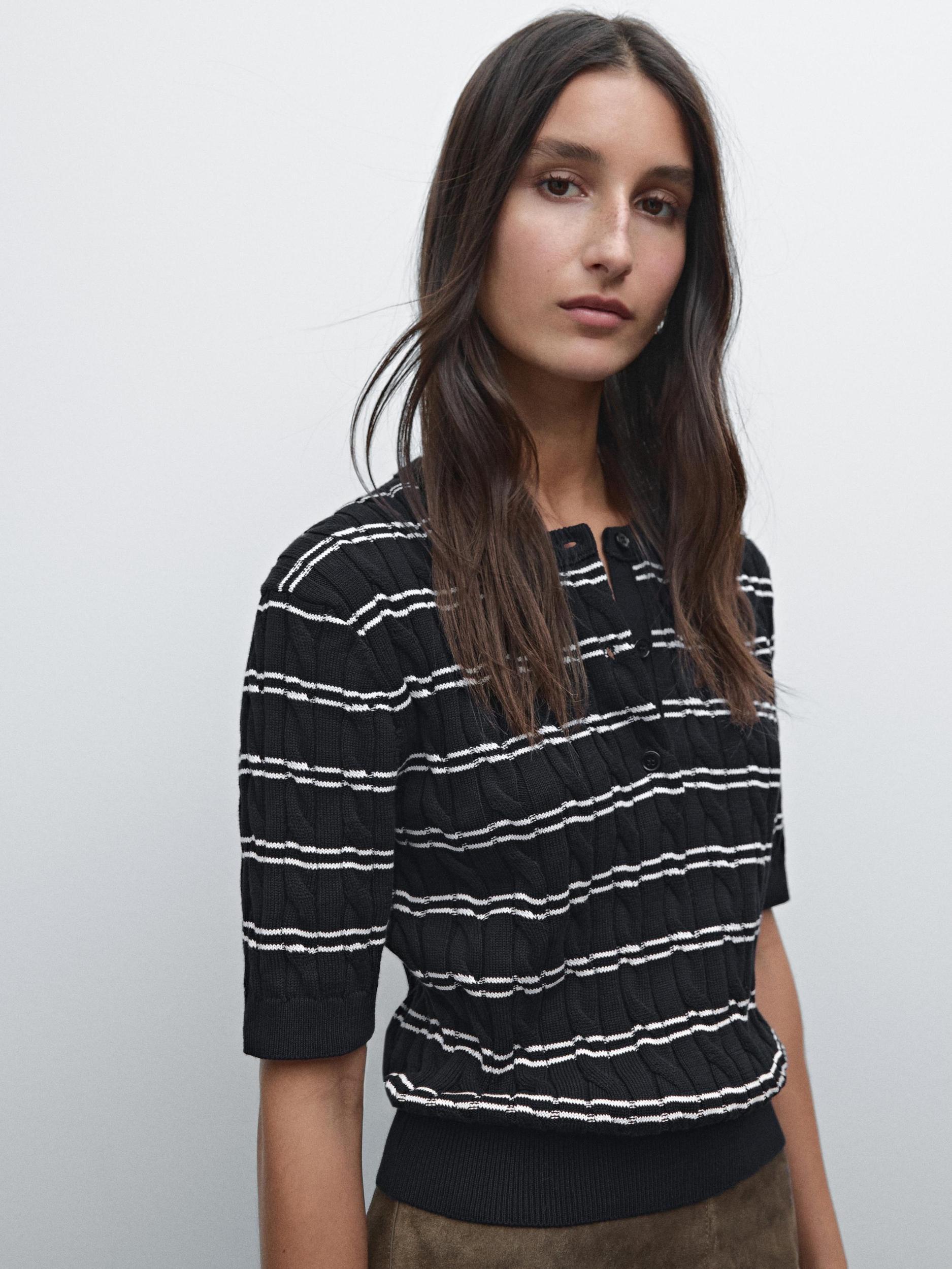 Striped short sleeve cotton sweater Product Image