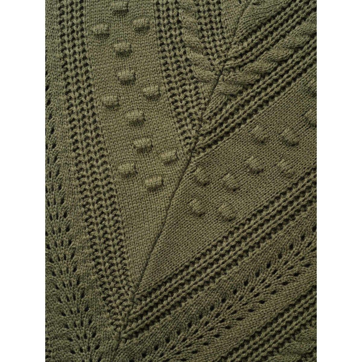 Plus Size Solid Round Neck Cable Knit Pullover ArmyGreen Women Casual Long Sleeve Round Neck Everyday Pullovers BloomChic 18-20/2X Product Image
