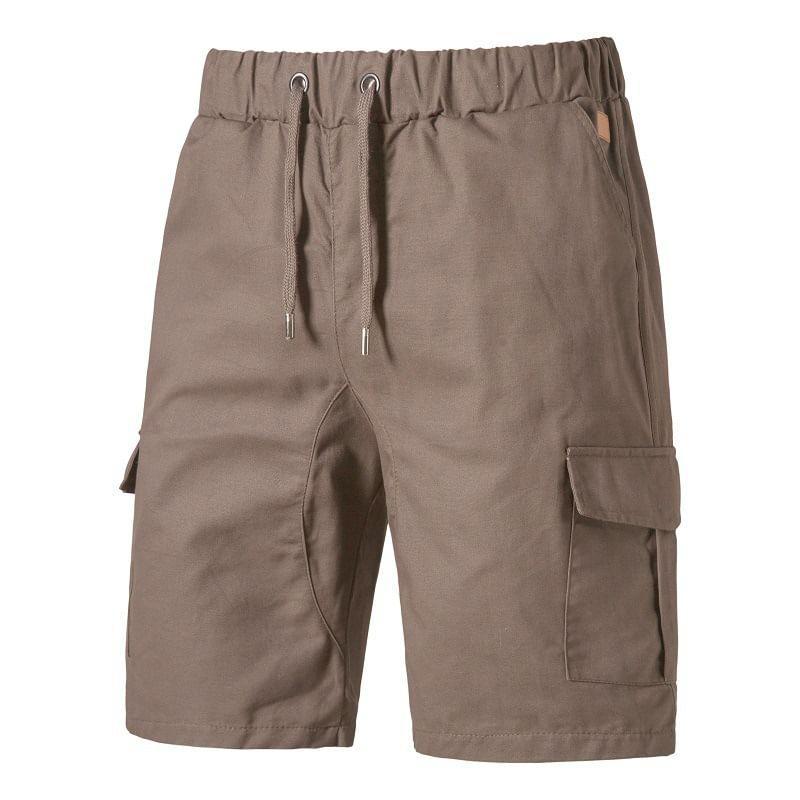 Drawstring Waist Plain Cargo Shorts Product Image