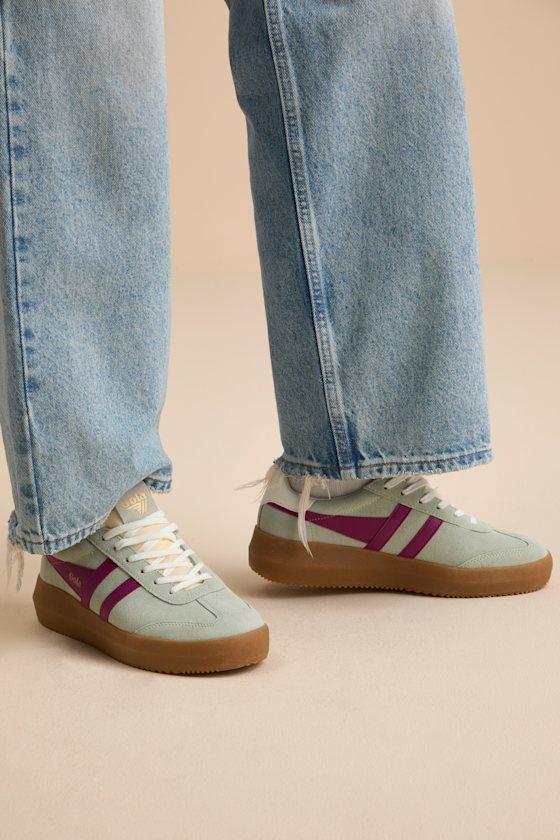 Athena Matcha and Fuchsia Suede Leather Sneakers Product Image