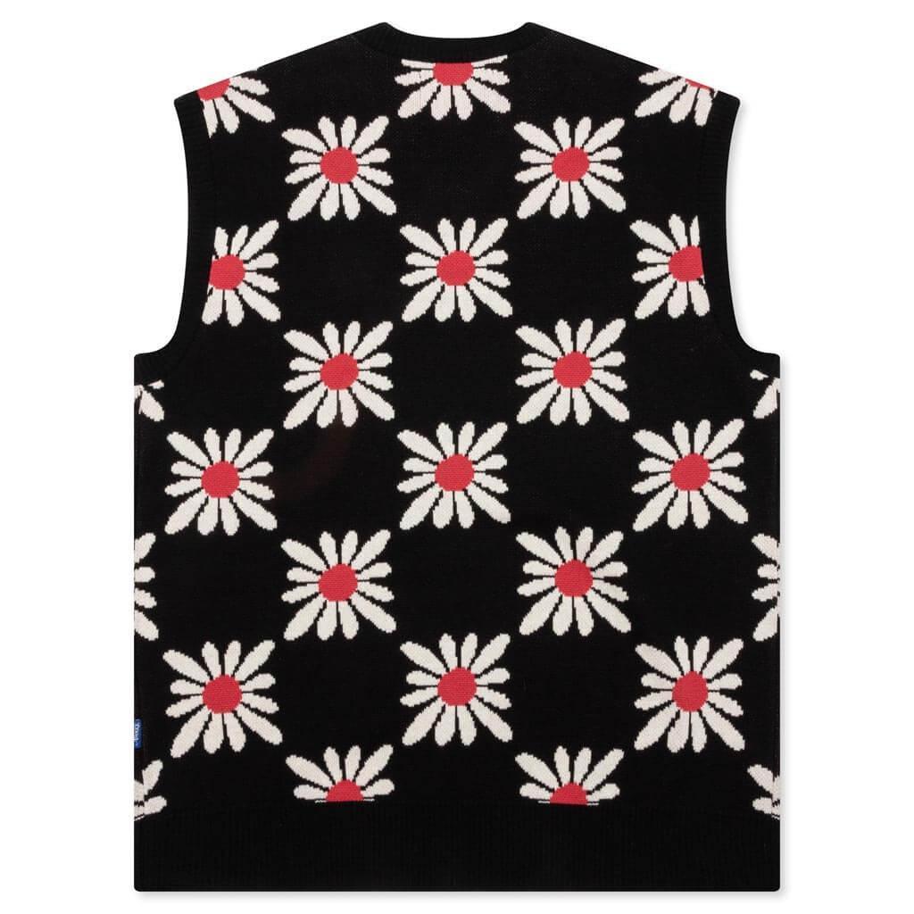 Checkered Floral Sweater Vest - Black Floral Male Product Image