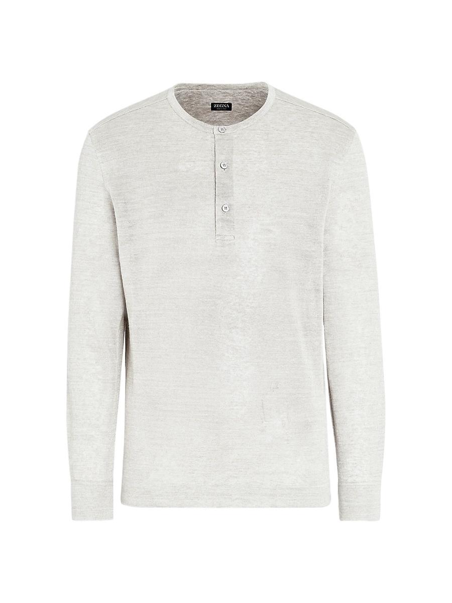 Mens Long-Sleeve Linen Henley Shirt Product Image
