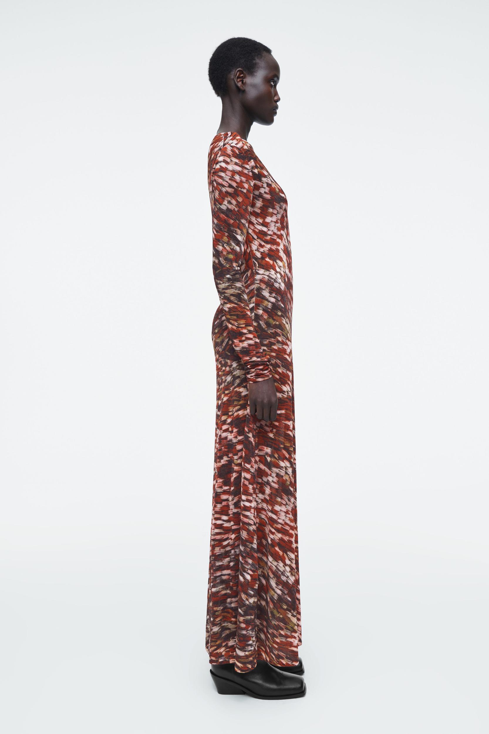 PRINTED SEMI-SHEER KNITTED MAXI DRESS Product Image