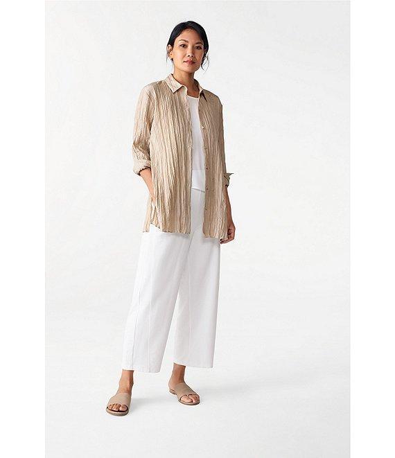 Eileen Fisher Silk Georgette Crepe Crew Neck Sleeveless Shell Tank Product Image