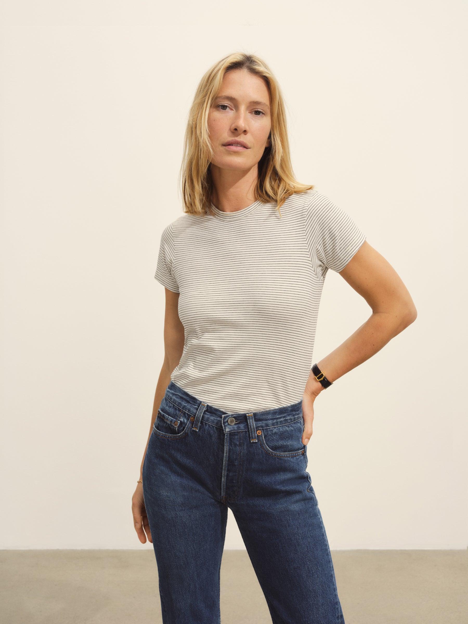 Natural/Black Seaport Stripe Slim Crew Product Image