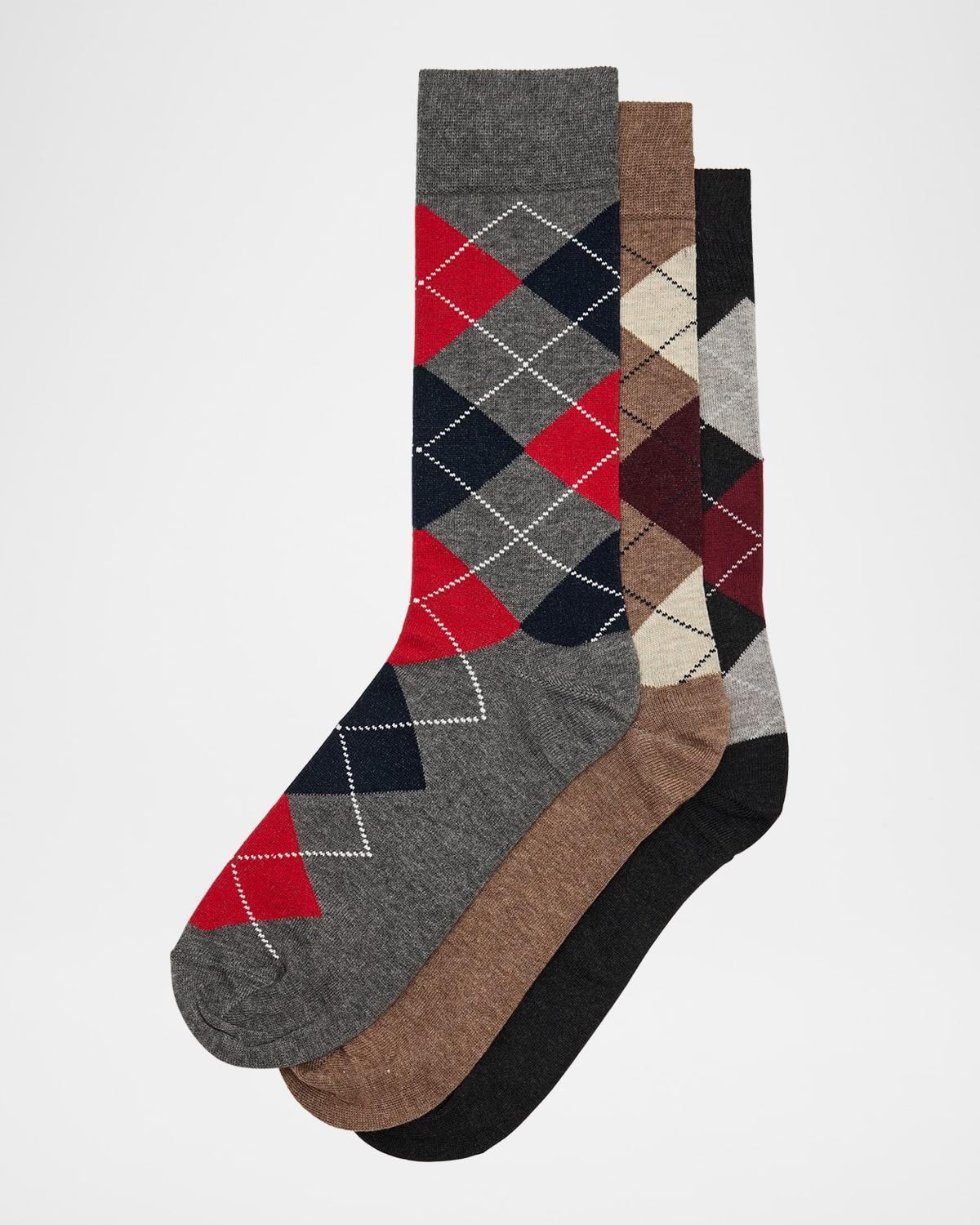 Mens Warm-Tone Argyle 3-Pack Crew Socks Product Image