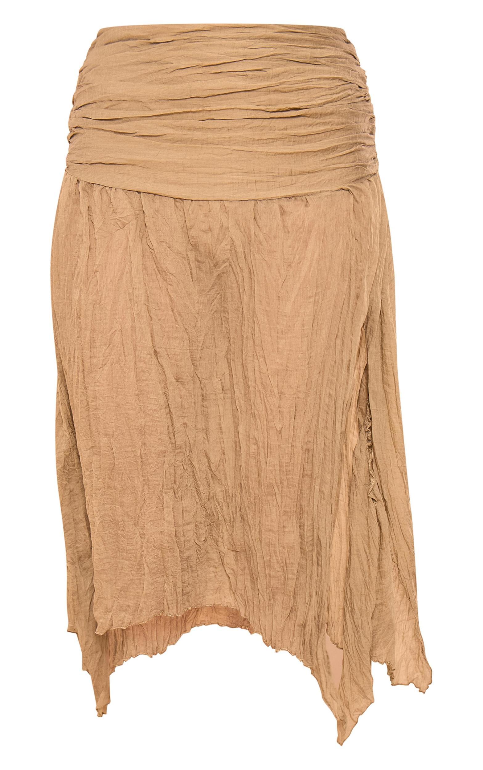 Sage Green Crinkle Woven Handkerchief Hem Midi Skirt Product Image