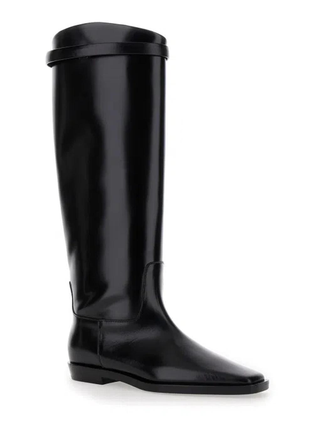Leather Riding Boot In Black Product Image