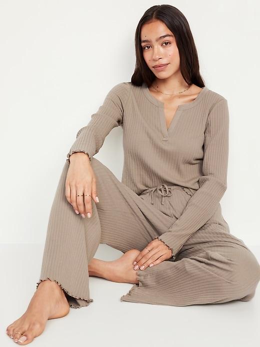 High-Waisted Ribbed Pajama Pants Product Image