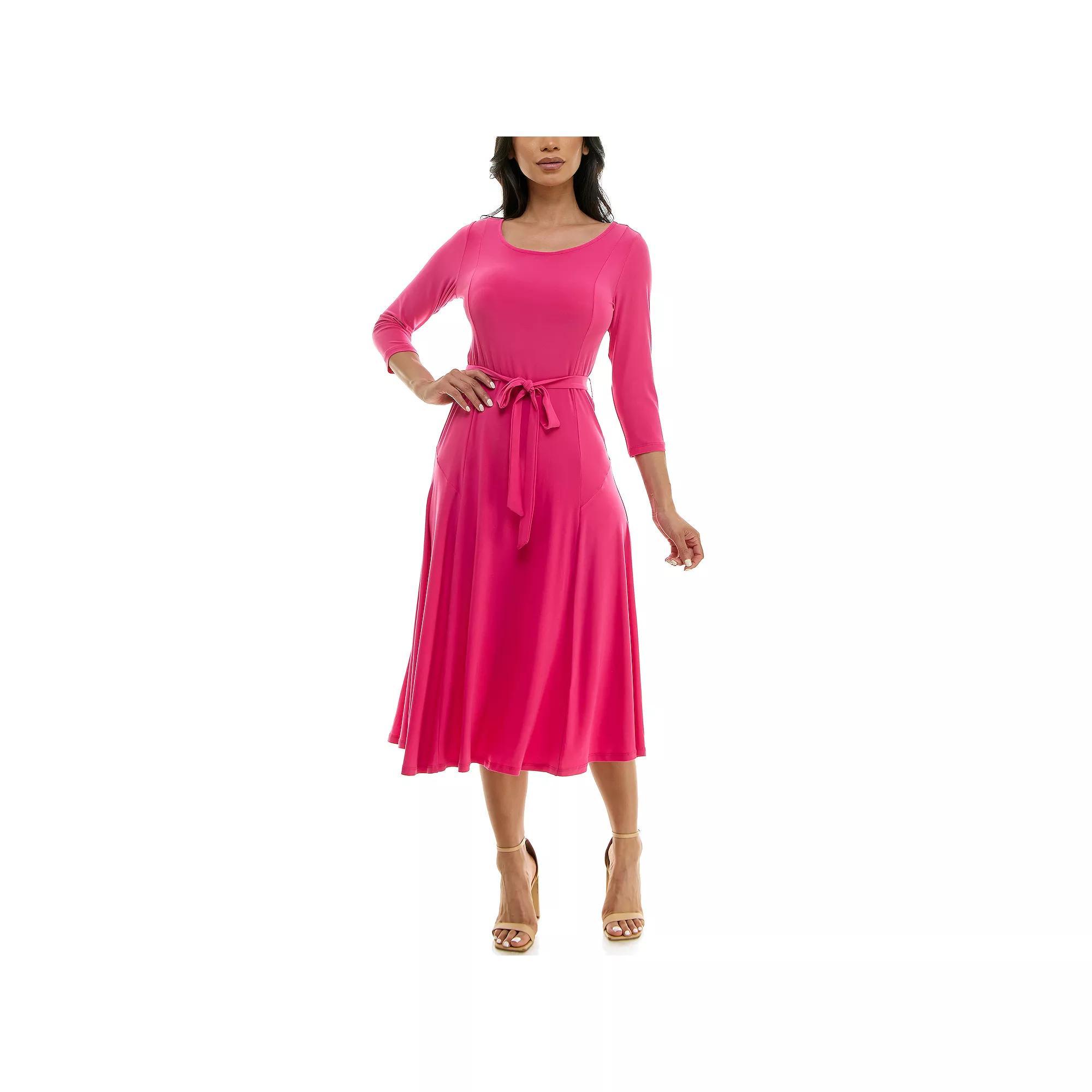 Women's Nina Leonard Sylvia Midi Dress with Sash, Size: XL, Dragon Fruit Product Image