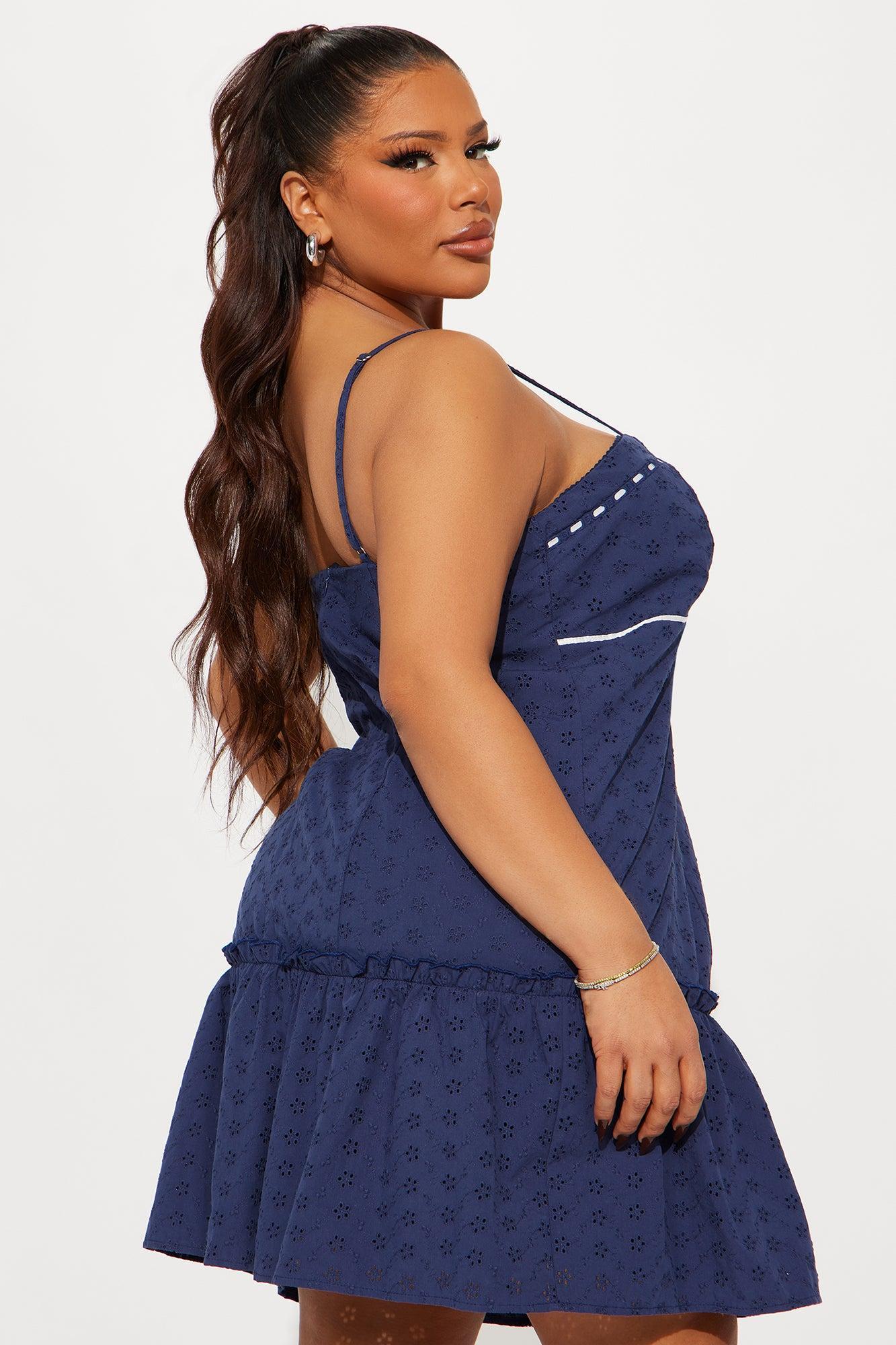 Hannah Eyelet Mini Dress - Navy Product Image