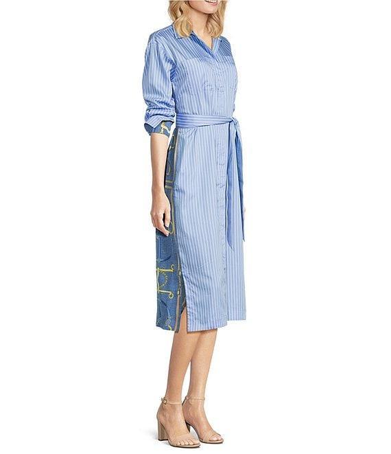 J.McLaughlin Aida Printed Catalina Cloth Split V-Neck 3/4 Sleeve Belted Midi Dress Product Image