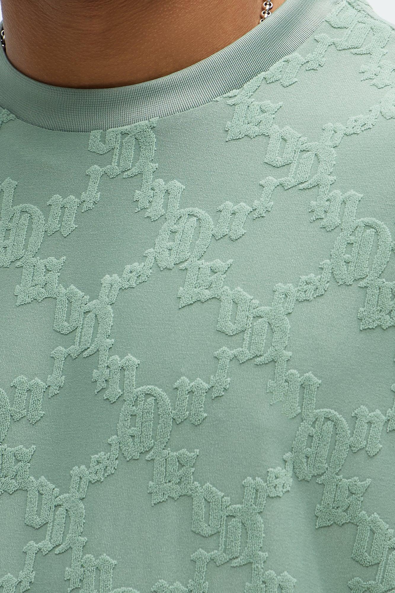 Verbiage Chenille Knit Crew Tee - Green Product Image