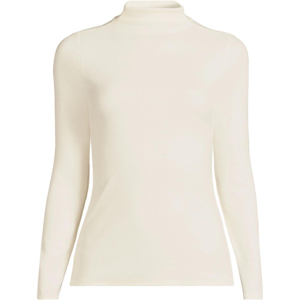 Lands' End Women's Plus Size Drapey Rib Skimming Long Sleeve Mock Neck - 3X - Fresh Ivory Product Image