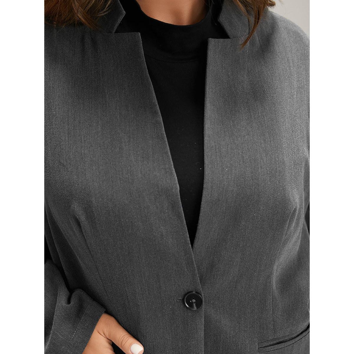 Plus Size Stand Collar Button Up Pocket Blazer Gray Women Work Plain Plain Sleeve Long Sleeve Stand-up collar 26/4X Pocket Office Blazers BloomChic Product Image