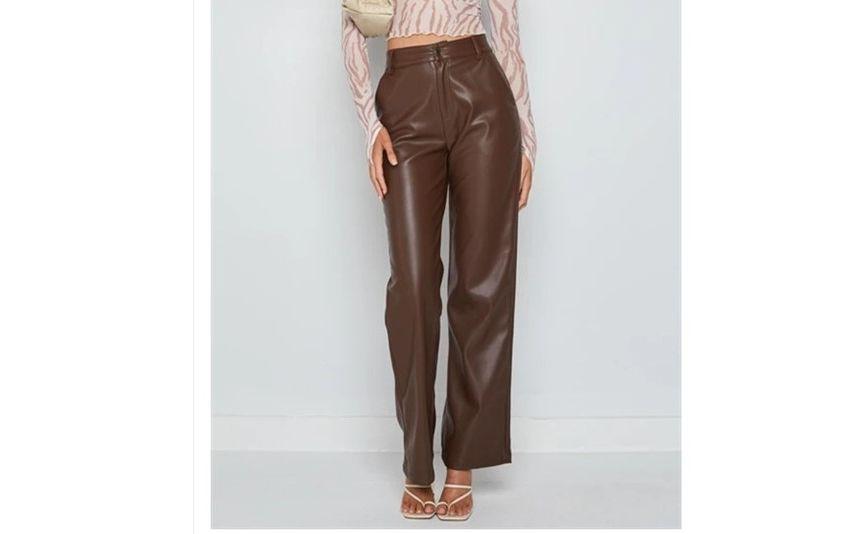 High Waist Faux Leather Loose-Fit Pants Product Image