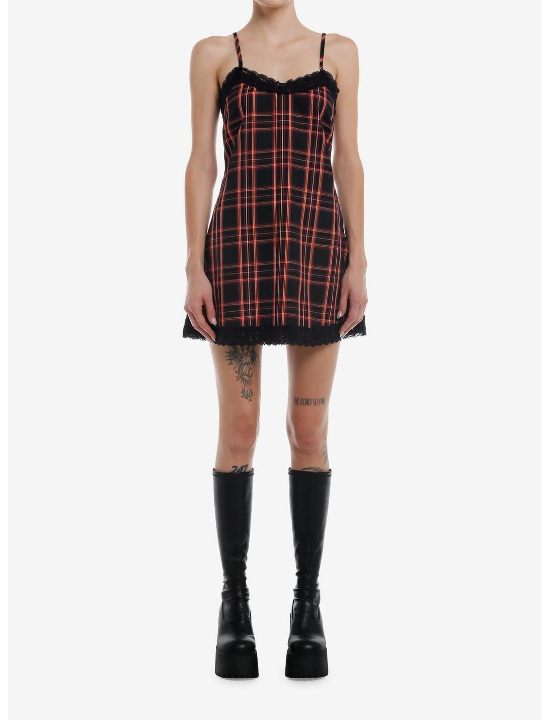 Social Collision Red Plaid Slip Dress Product Image