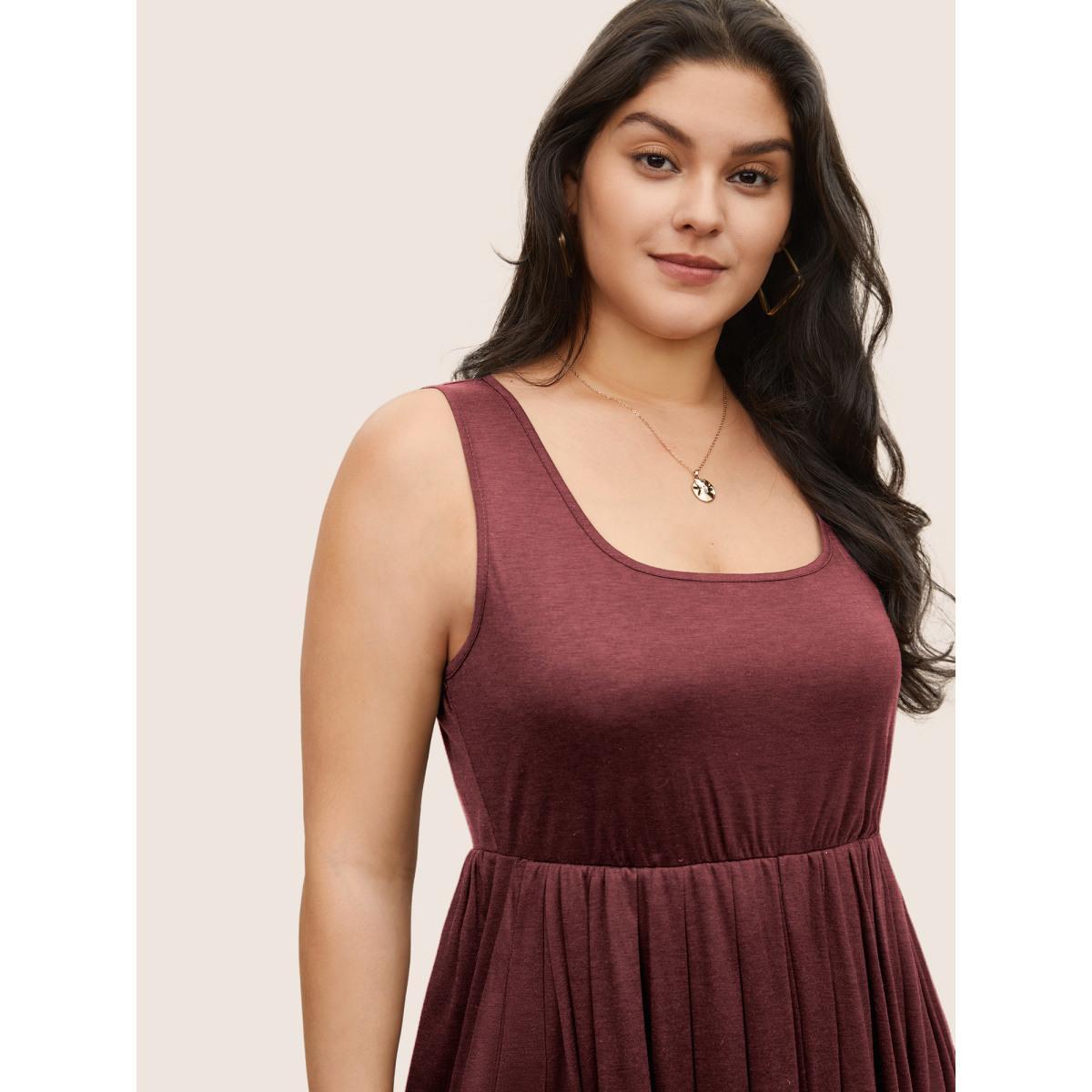 Plus Size Supersoft Essentials Solid Gathered Tank Dress Russet Women Basics Non U-neck Sleeveless Curvy Midi Dress BloomChic 12/L Product Image