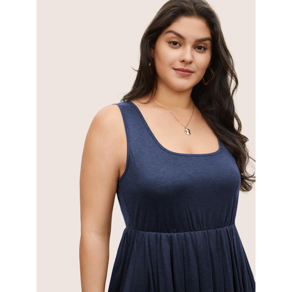 Plus Size Supersoft Essentials Solid Gathered Tank Dress Black Women Basics Non U-neck Sleeveless Curvy Midi Dress BloomChic 22-24/3X Product Image