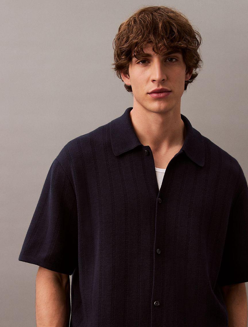 Jacquard Mesh Sweater Polo Shirt Product Image
