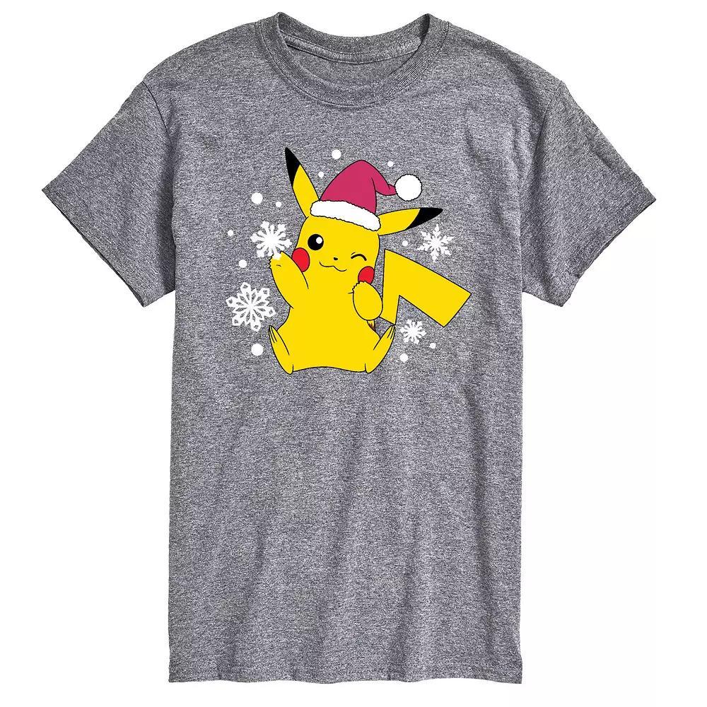 Men's Pokemon Santa Hat Snowflakes Tee, Size: Small, Grey Product Image