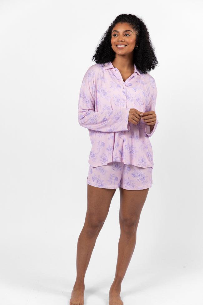 Sweet Dreams In Purple Floral Fantasy Pajama Shorts FINAL SALE Product Image