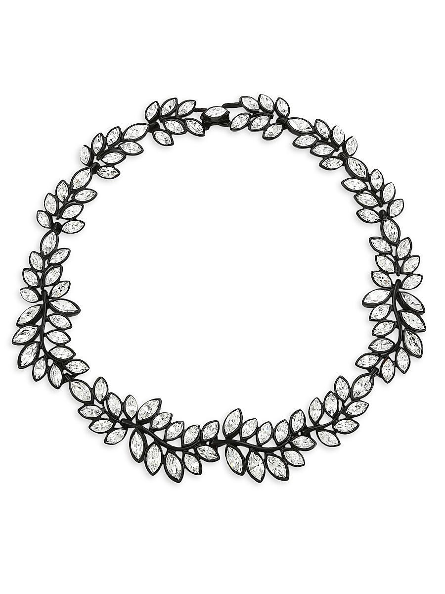 Womens Black Enamel & Crystal Leaf Choker Necklace Product Image