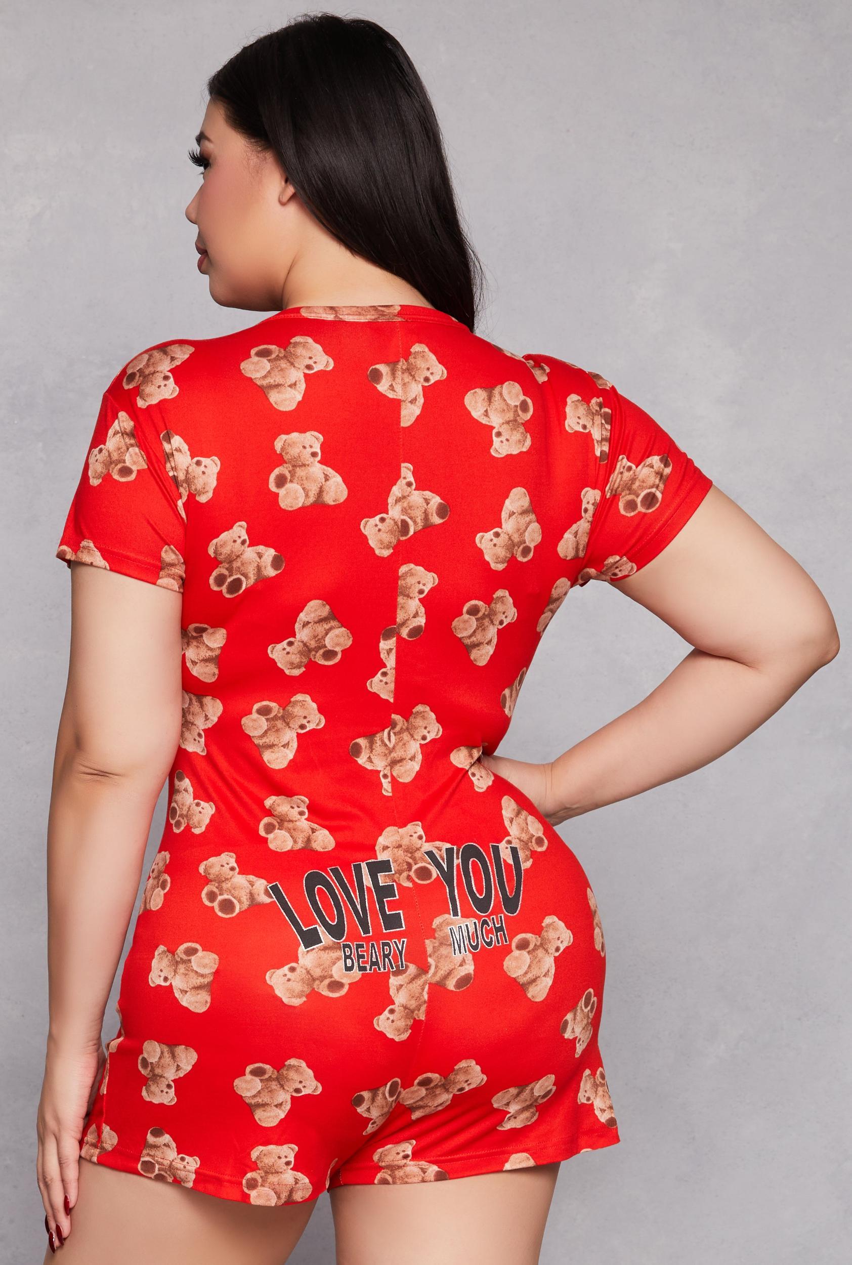 Womens Plus Size Love You Beary Much Pajama Romper Product Image