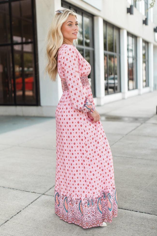 Like You Said Pink Multi Border Print Maxi Dress FINAL SALE Product Image