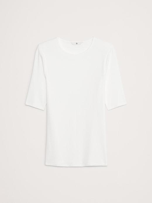 Ribbed Elbow-Sleeve T-Shirt Product Image