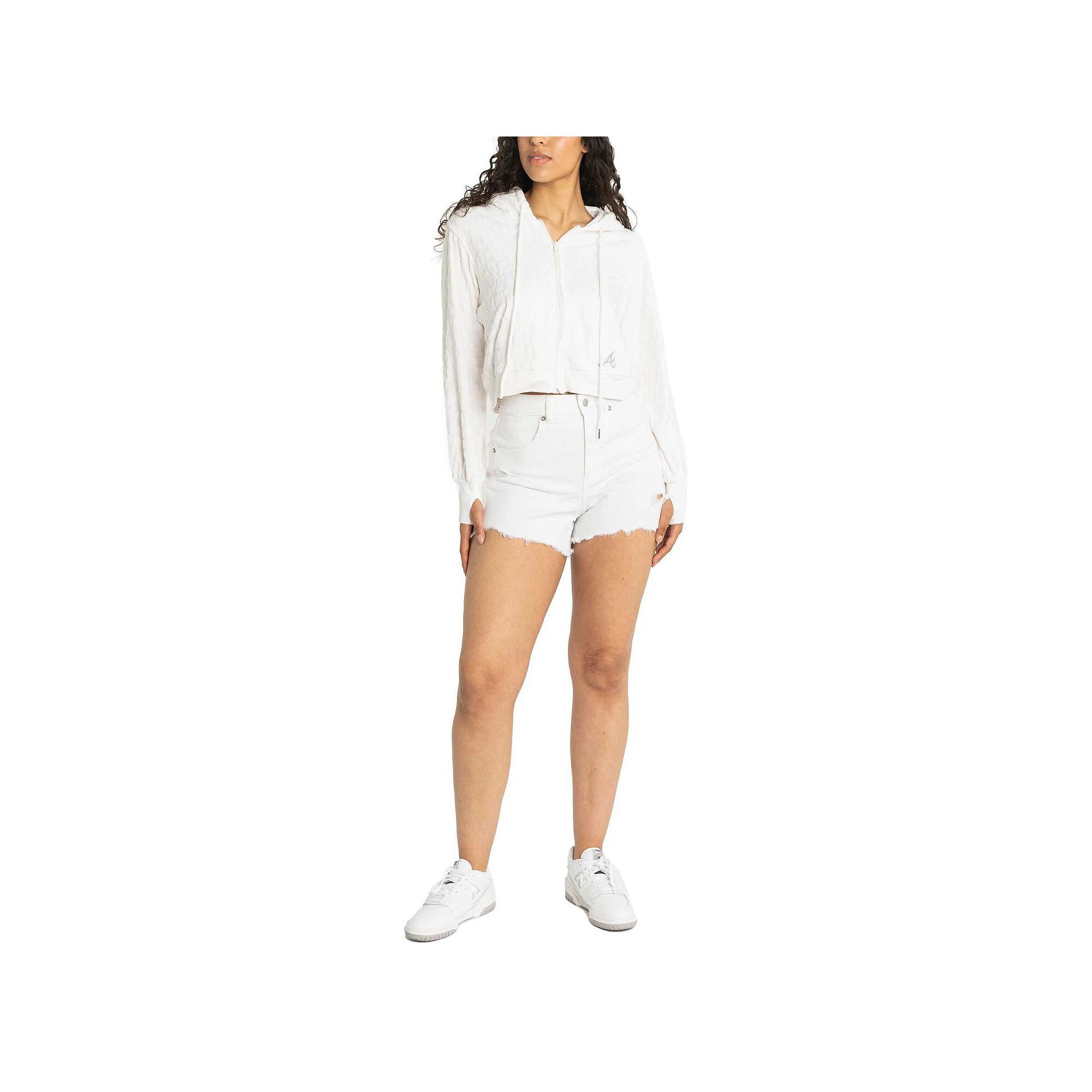 Women's Lusso White Atlanta Braves Tabitha Cheetah Terry Full-Zip Sweatshirt, Size: 2XL Product Image