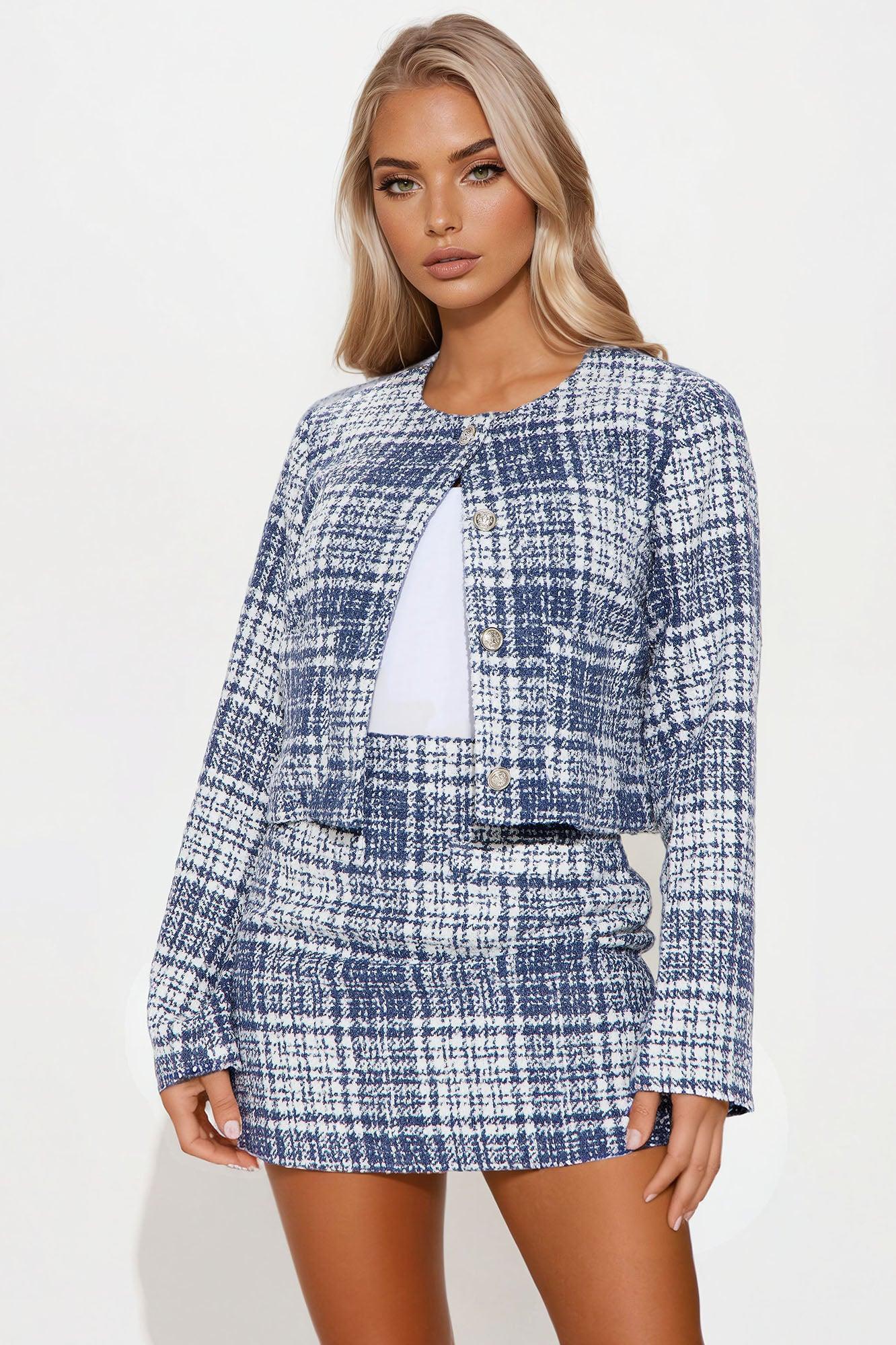 Kate Tweed Mini Skirt Set - Blue/combo Product Image